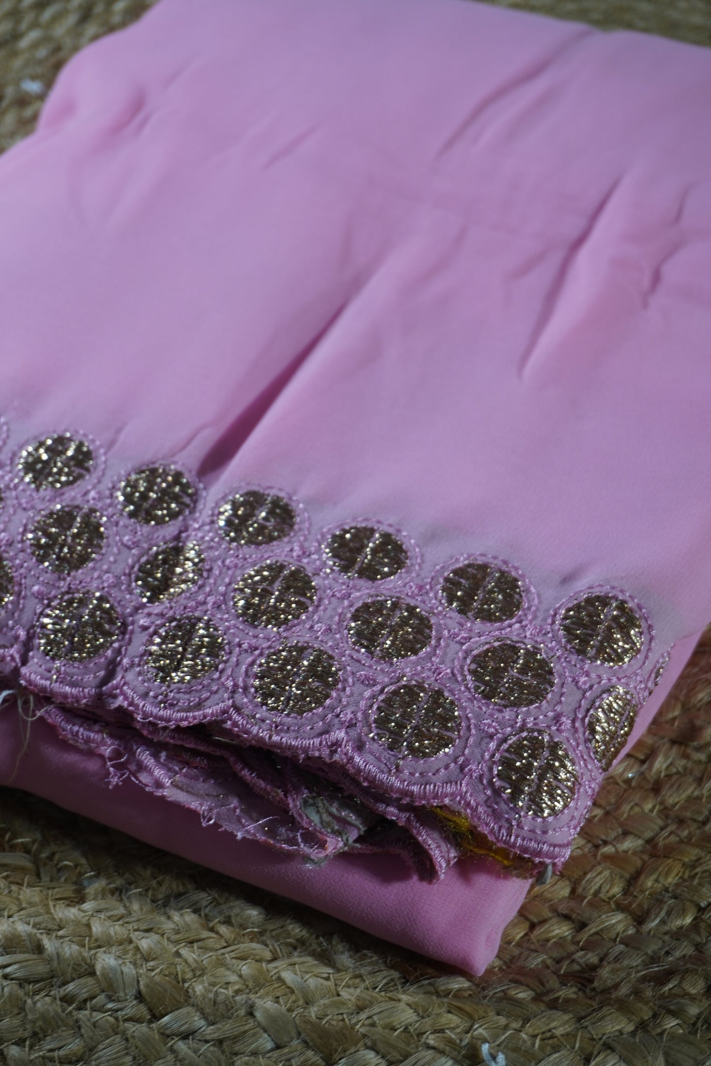 Pink colour Thread work Saree