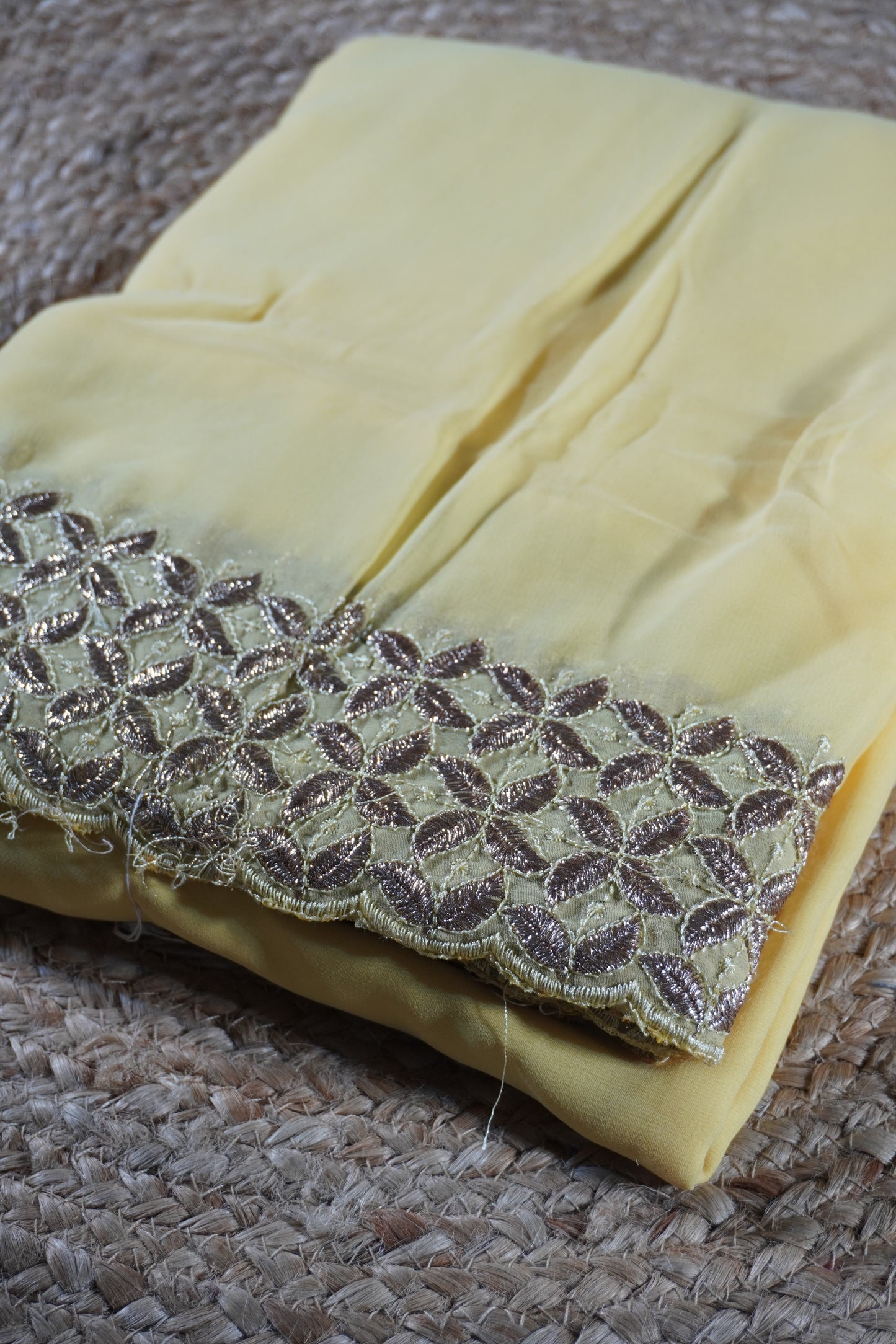 Yellow colour Thread work Saree