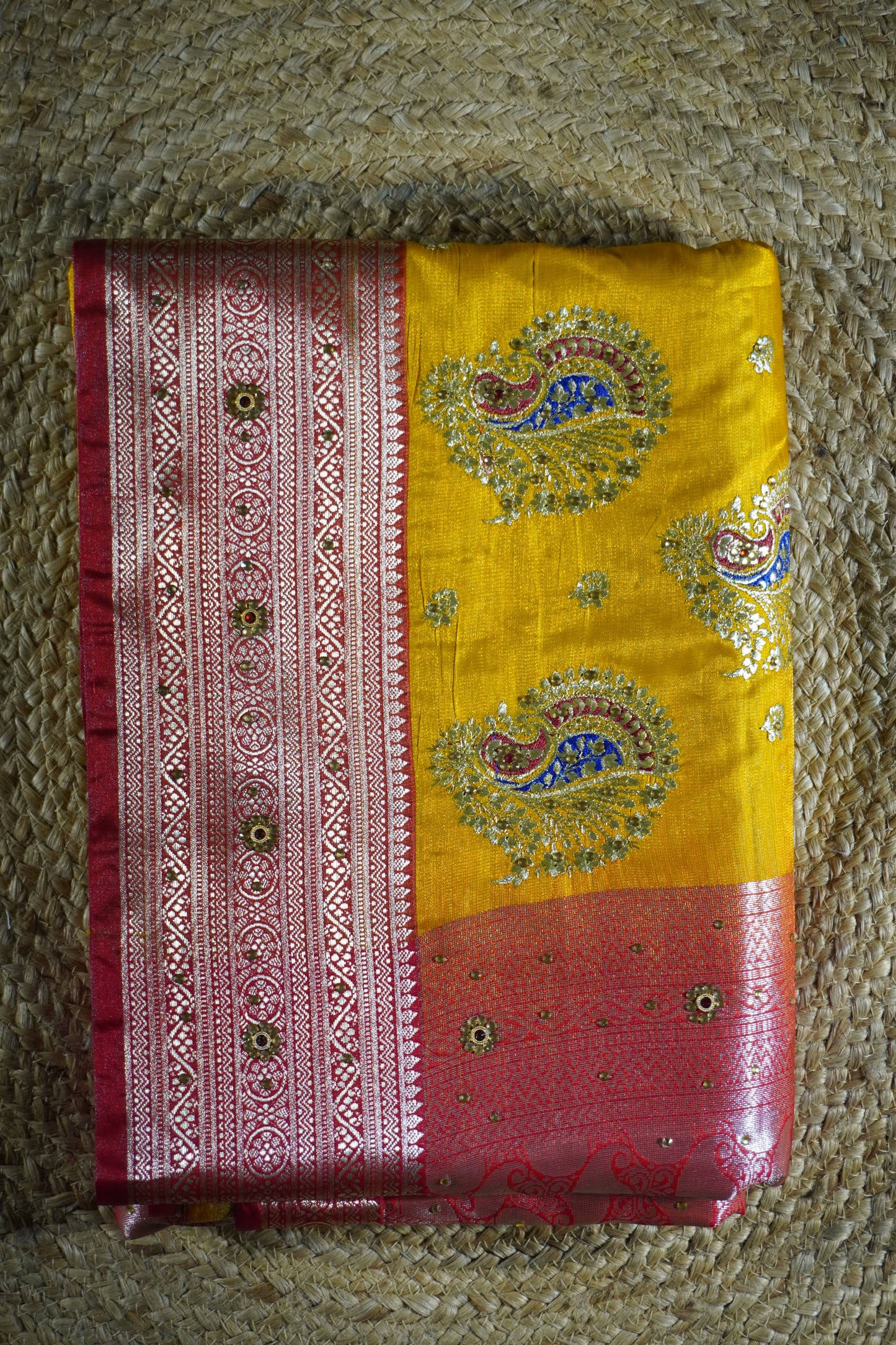 Yellow & Red silk Saree