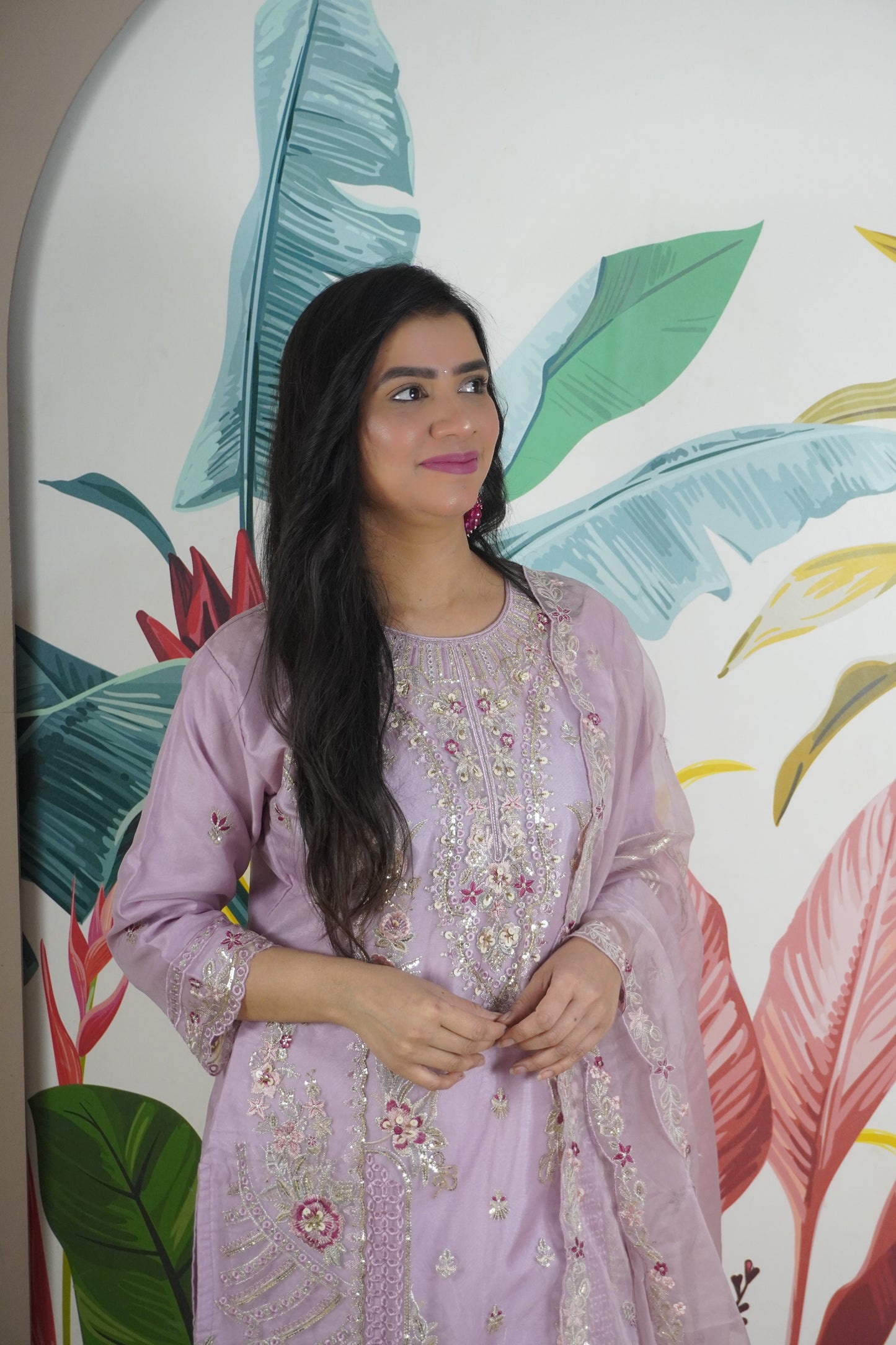 Lavender Colour Zari & sequence Work Pakistani Kurta Set with Pant & Dupatta