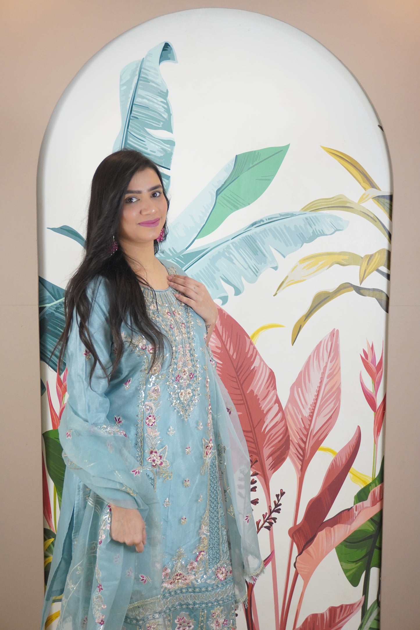 Blue Colour Zari & sequence Work Pakistani Kurta Set with Pant & Dupatta