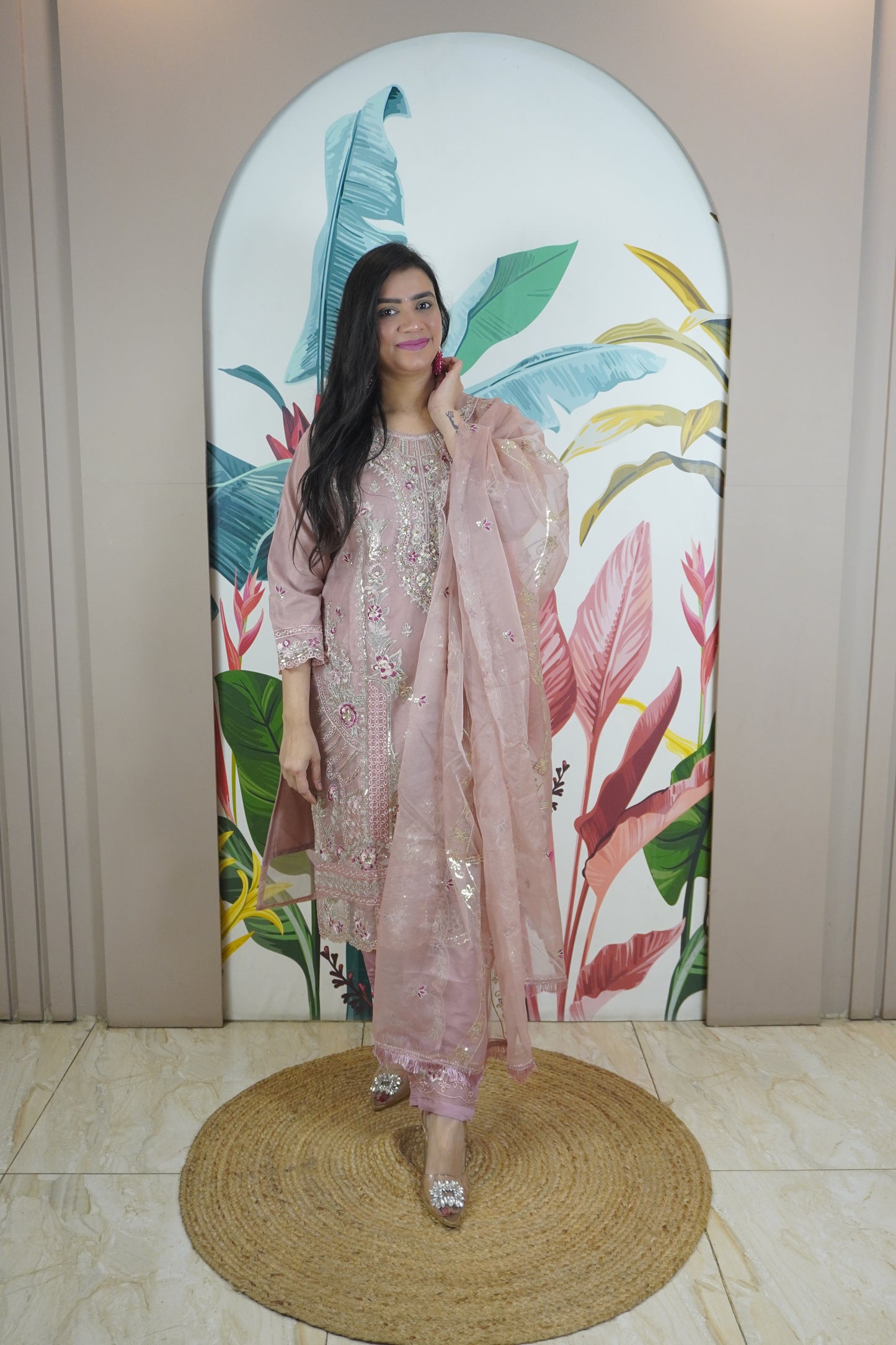 Mauve Colour Zari & sequence Work Pakistani Kurta Set with Pant & Dupatta