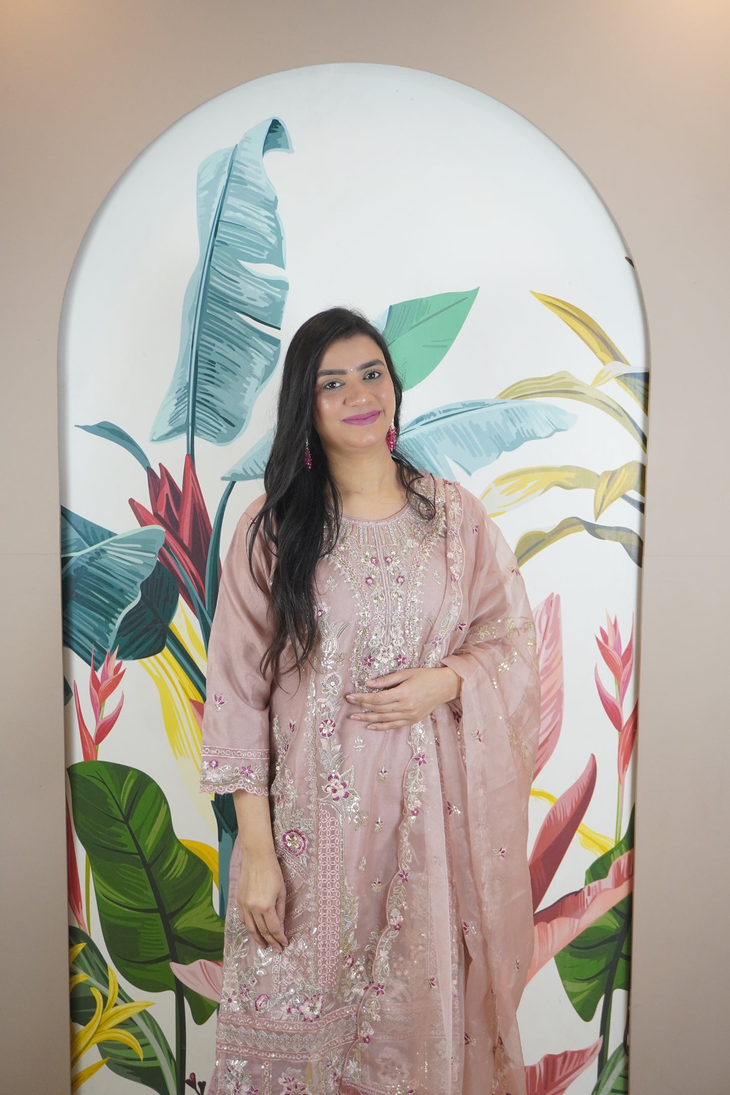 Mauve Colour Zari & sequence Work Pakistani Kurta Set with Pant & Dupatta