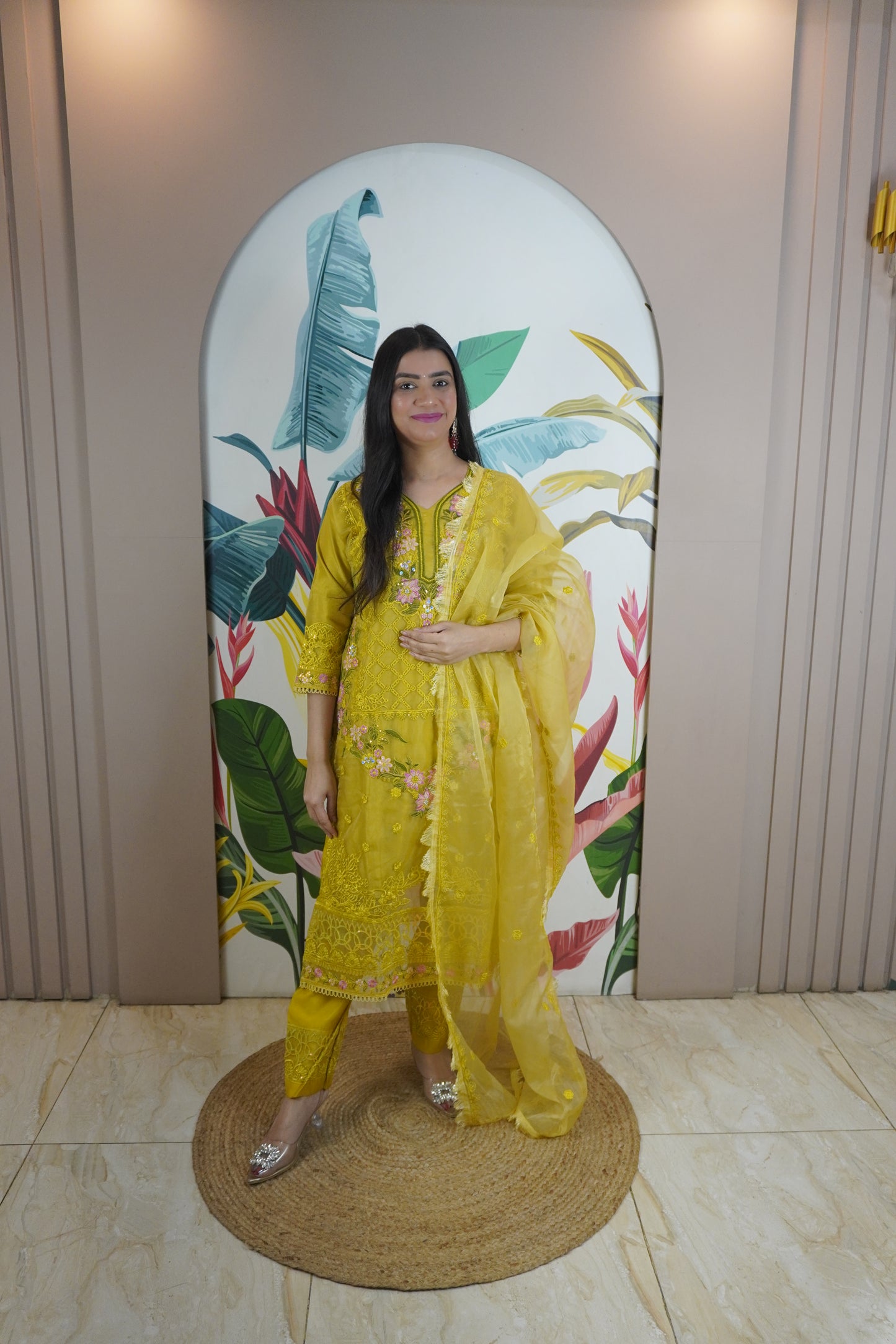 Yellow Colour Zari & sequence Work Pakistani Kurta Set with Pant & Dupatta
