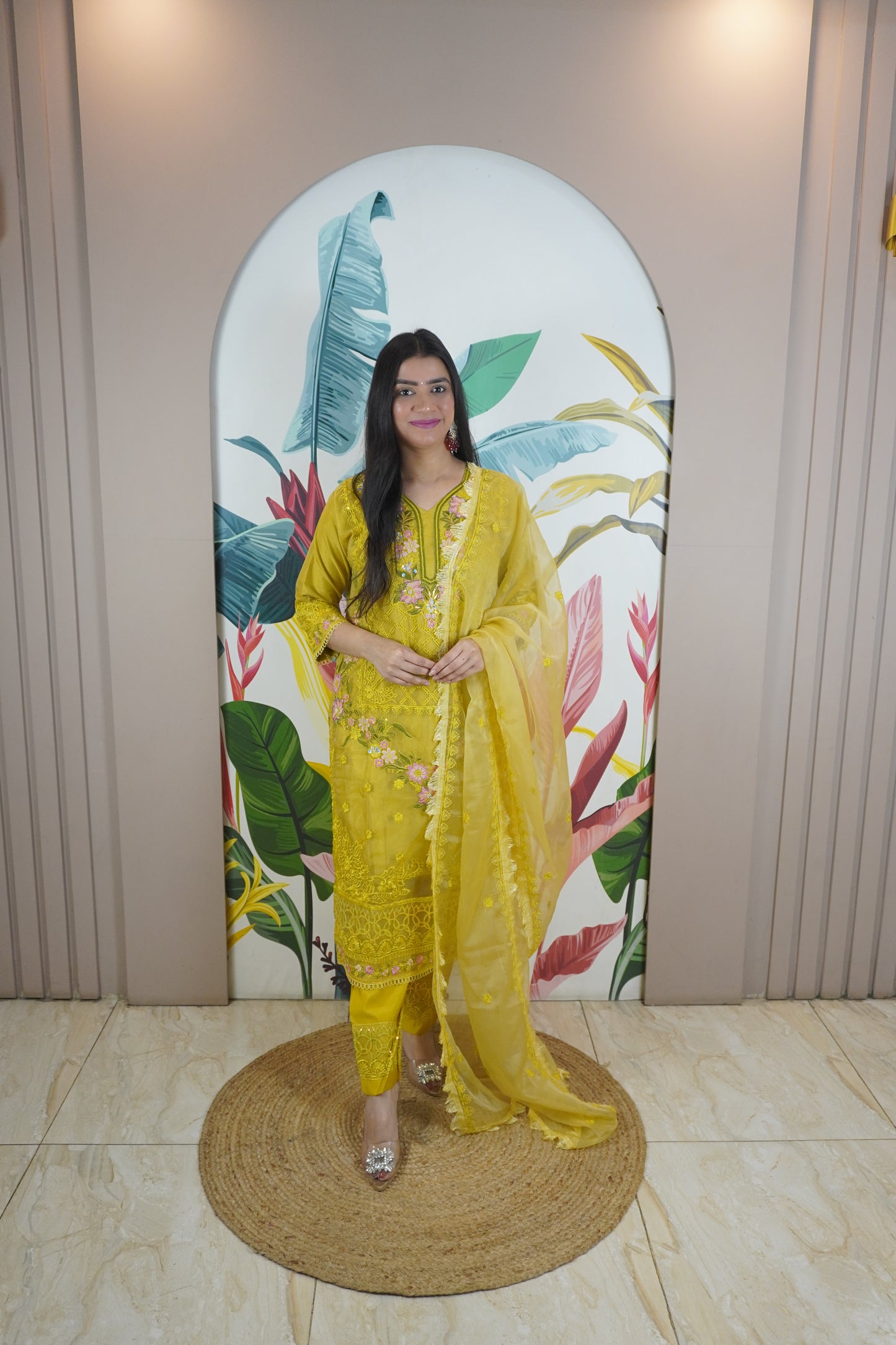 Yellow Colour Zari & sequence Work Pakistani Kurta Set with Pant & Dupatta