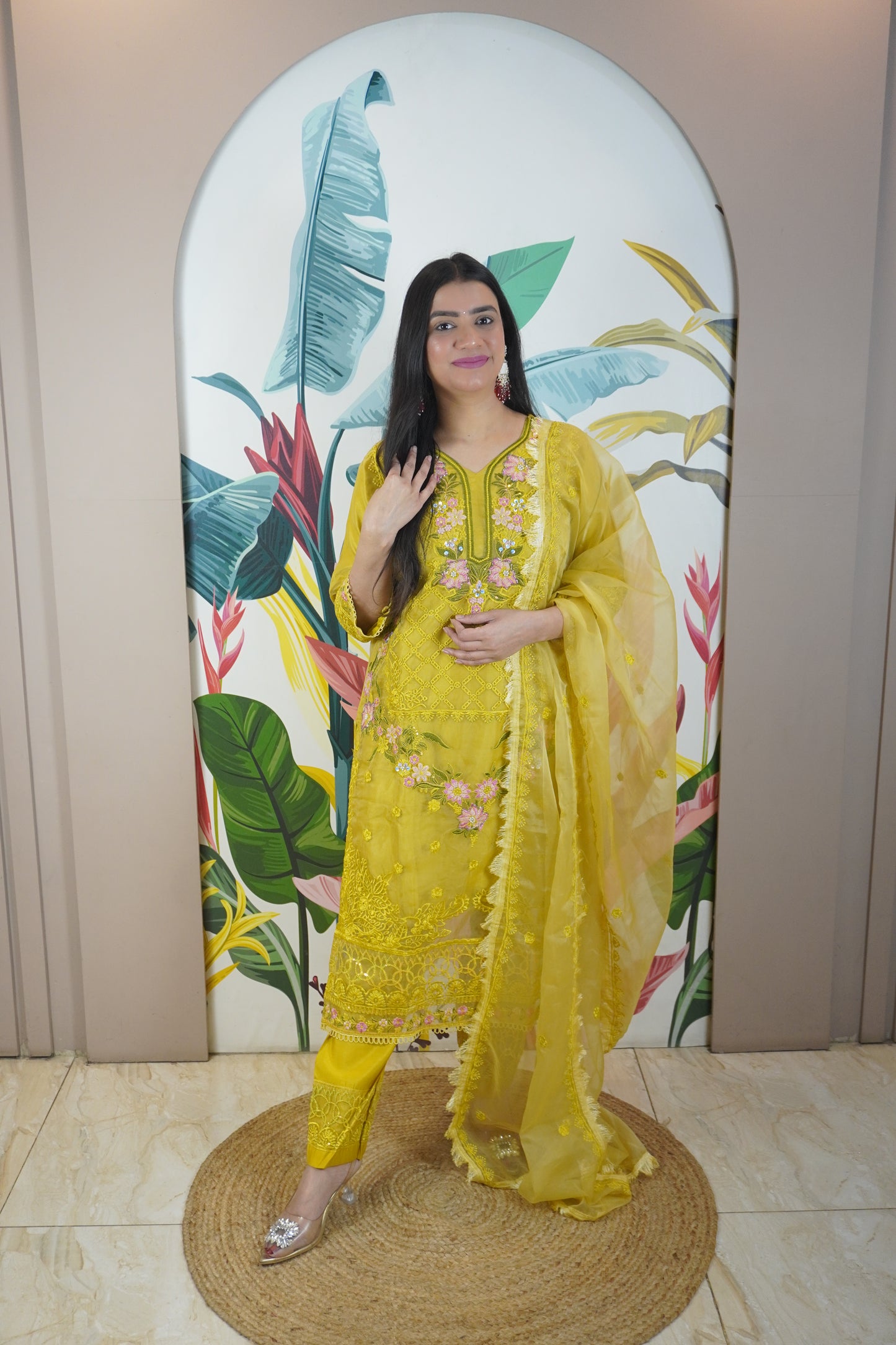 Yellow Colour Zari & sequence Work Pakistani Kurta Set with Pant & Dupatta