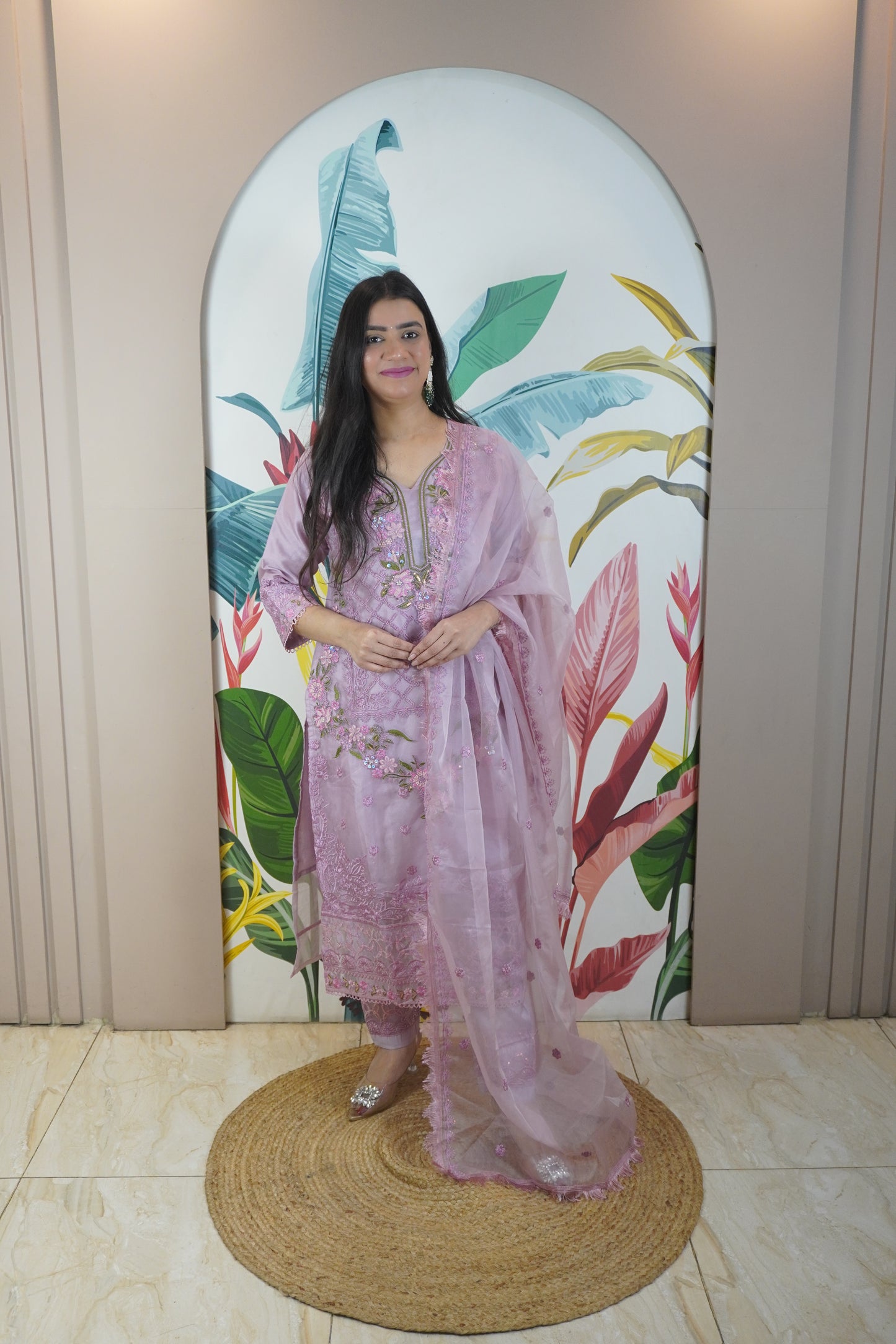 Purple Colour Zari & sequence Work Pakistani Kurta Set with Pant & Dupatta
