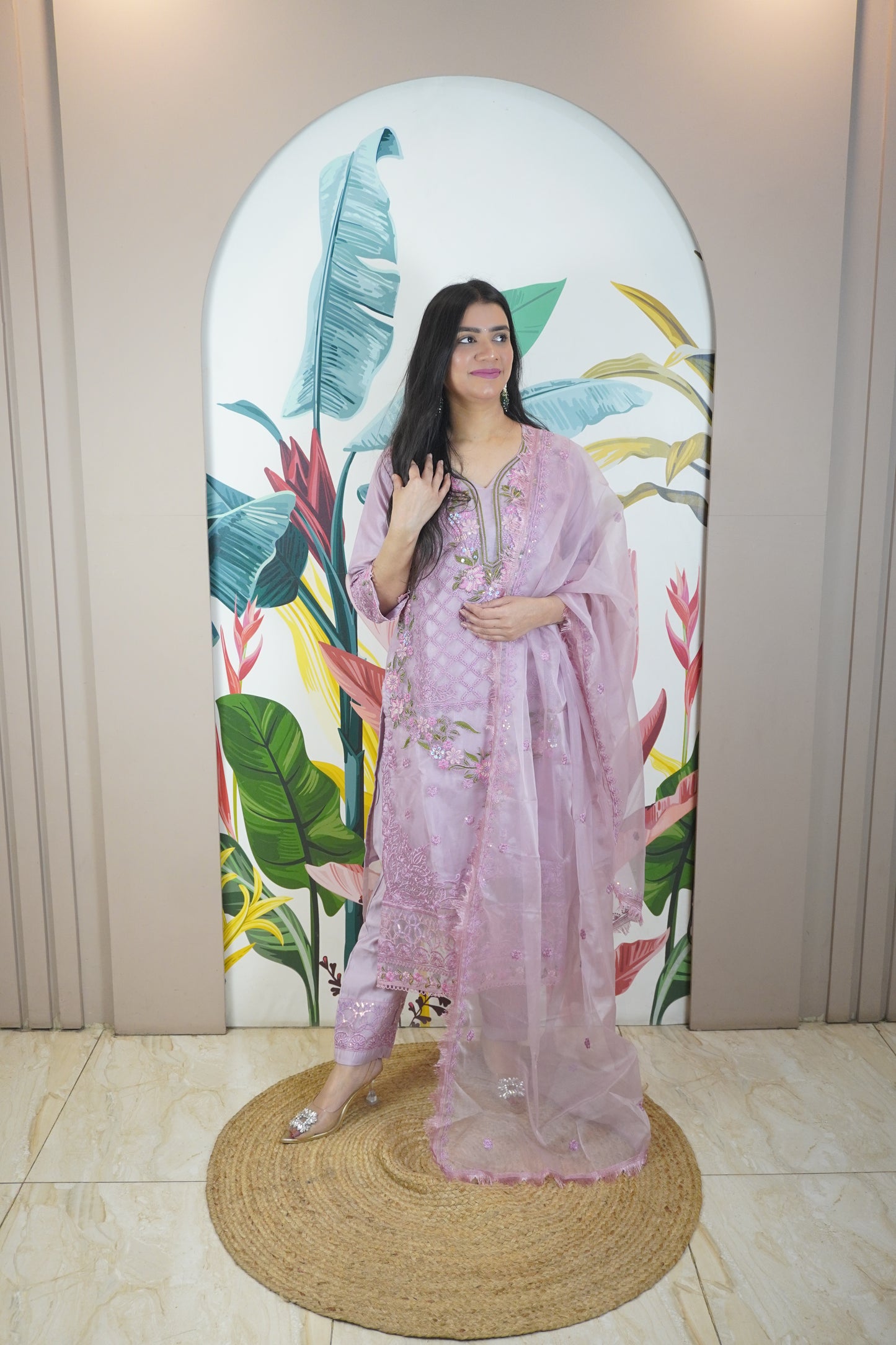 Purple Colour Zari & sequence Work Pakistani Kurta Set with Pant & Dupatta