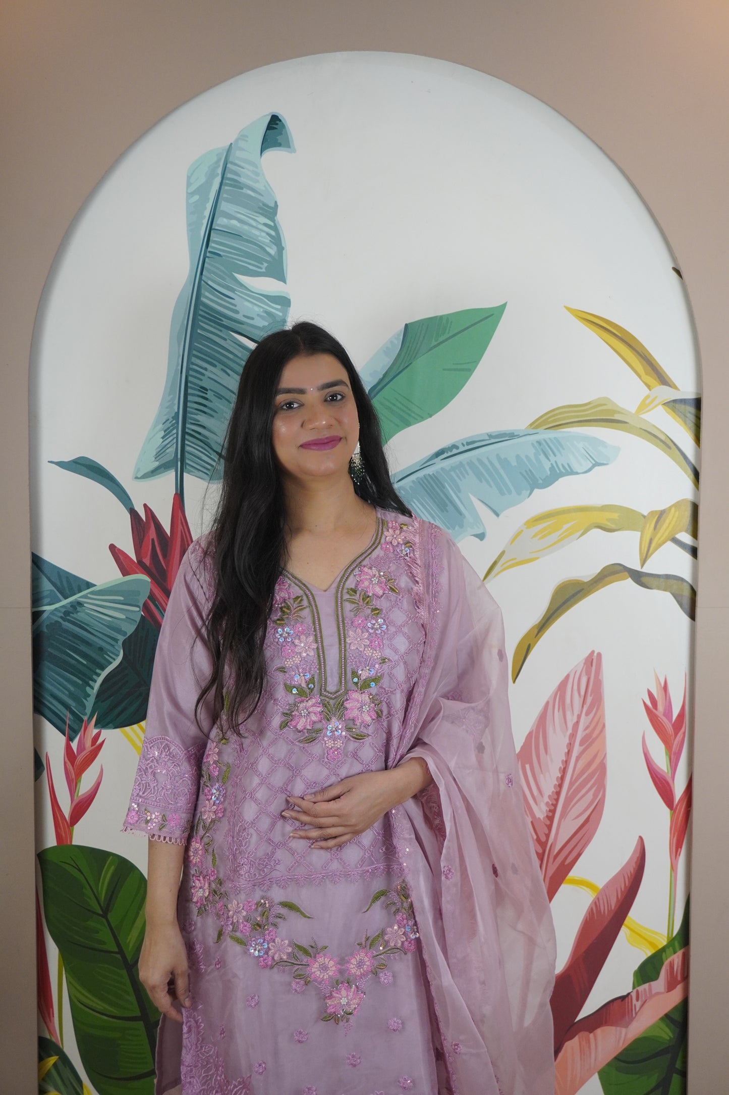 Purple Colour Zari & sequence Work Pakistani Kurta Set with Pant & Dupatta