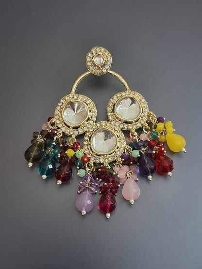 Multi Colour Gold plated Kundan work Drop Earring