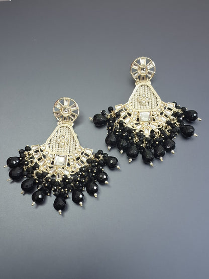 Black Colour Pearl Work Drop Earring