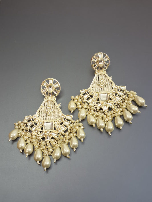 Golden Pearl white Colour Pearl Work Drop Earring