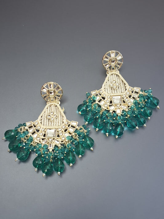 Green Colour Pearl Work Drop Earring