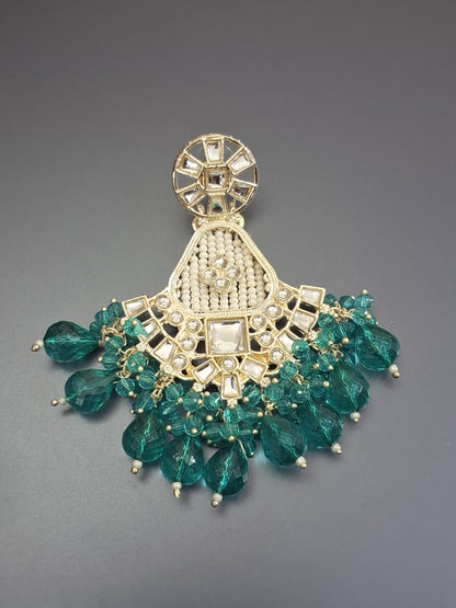 Green Colour Pearl Work Drop Earring