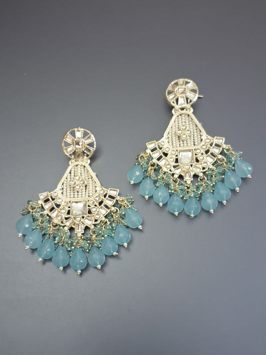 Sea Blue Colour Pearl Work Drop Earring