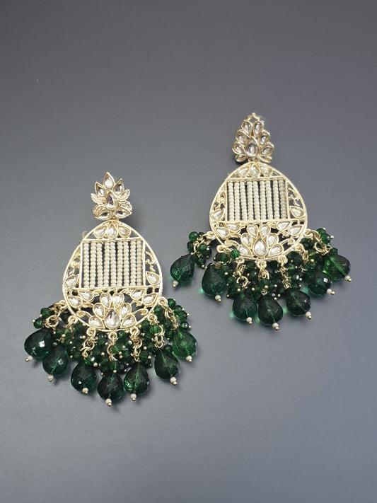 Green Colour Pearl Work Drop Earring