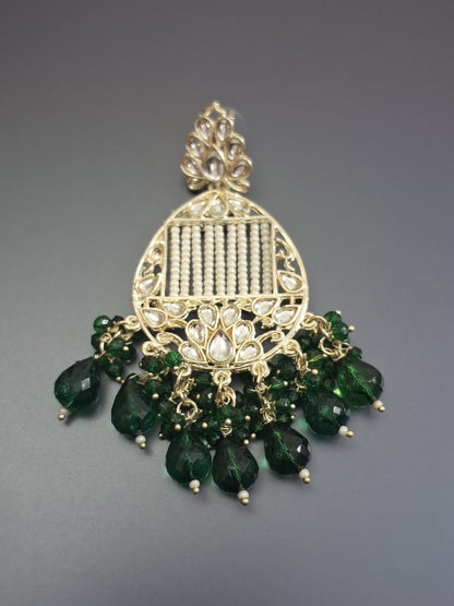 Green Colour Pearl Work Drop Earring