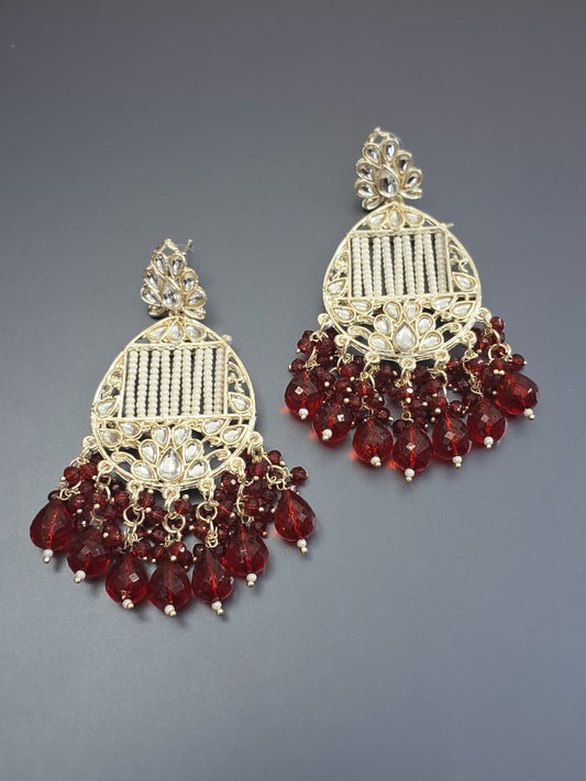 Maroon Colour Pearl Work Drop Earring