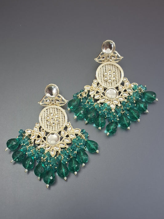 Green Colour Pearl Work Drop Earring
