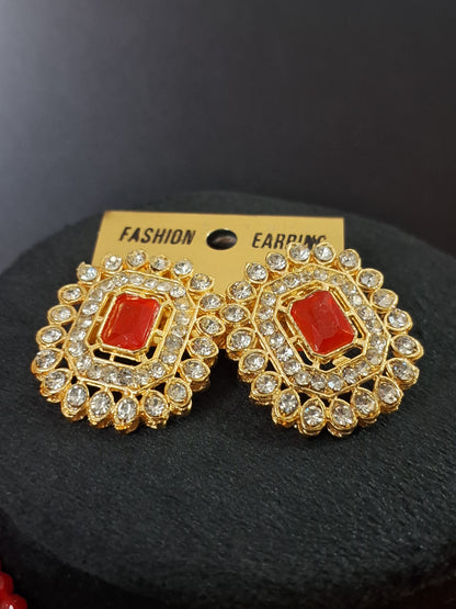 Red Colour Choker Necklace with Earring