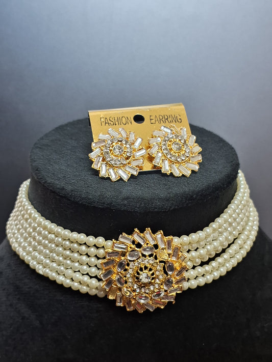 Pearl Choker Necklace with Earring