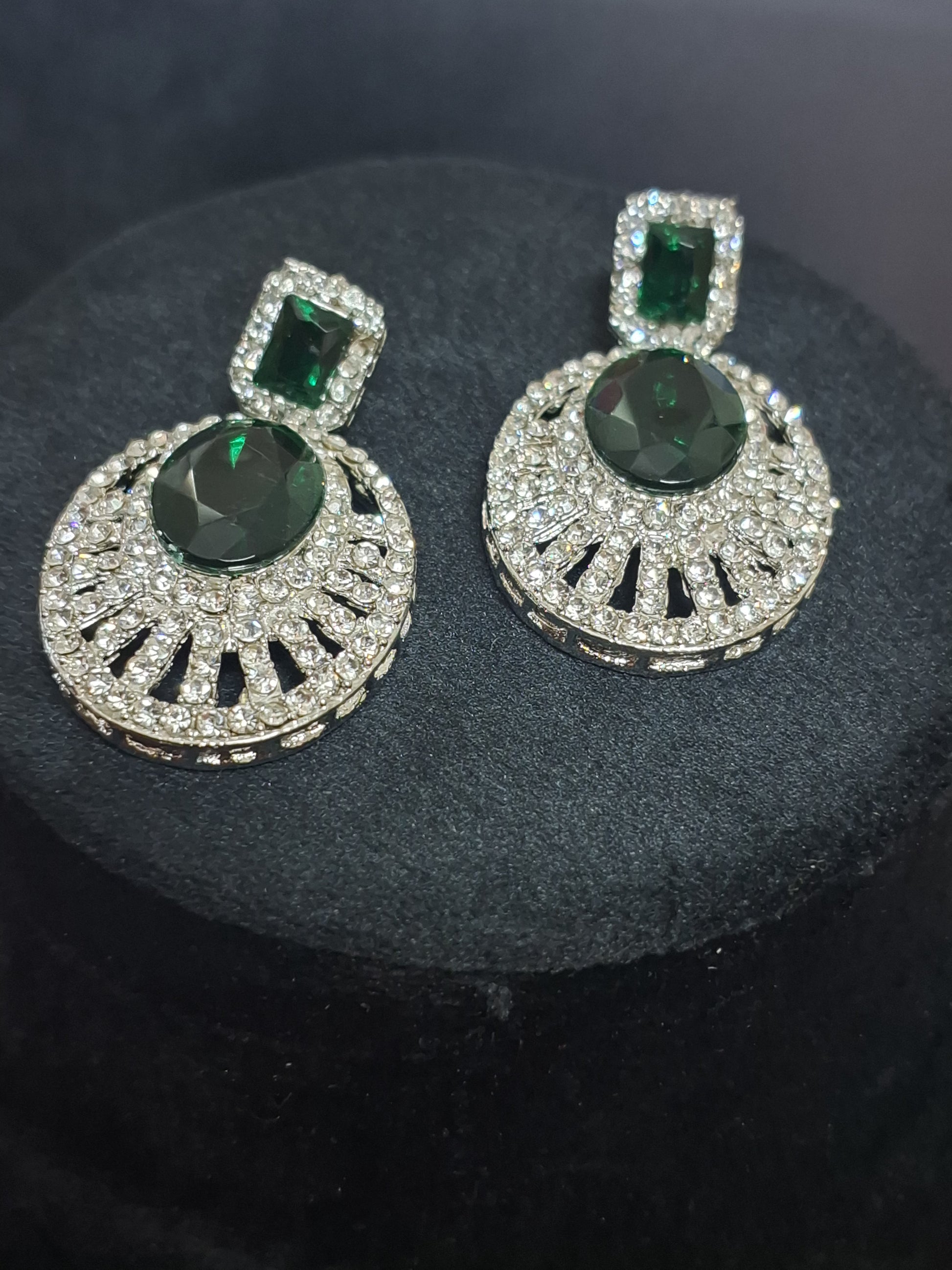 Green Colour Diamond work Pendant Necklace with Earring