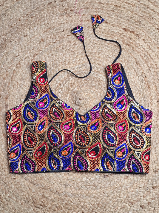 Black Colour Designer Women Padded Blouse with Multi Colour Thread & Sequence work and Sleeve Attached (36 Inch Bust Size)