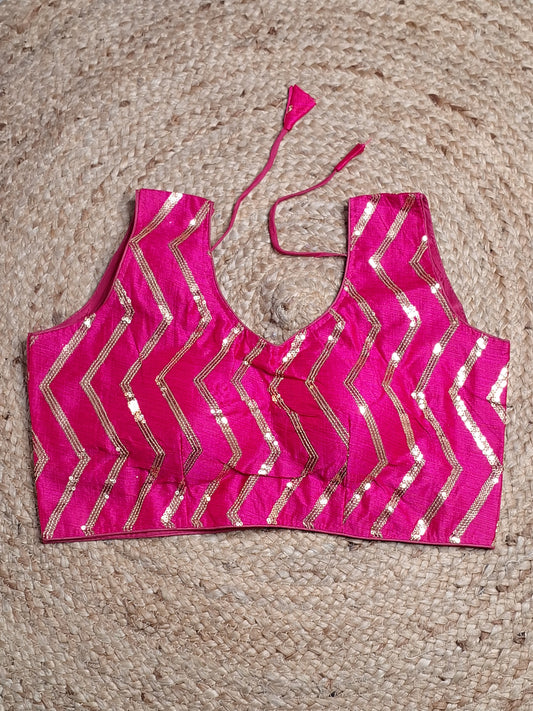 Pink Colour Designer Women Padded Blouse with Sequence work (38 Inch Bust Size with 2 Inch Margin both side, customer can alter as per their need)
