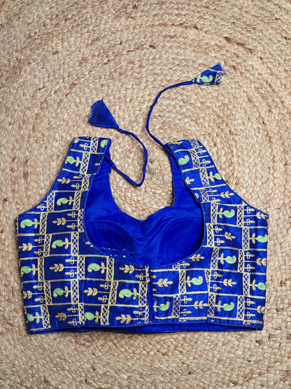 Blue Colour Designer Women Padded Blouse with Thread work and Sleeve Attached (36 Inch Bust Size)