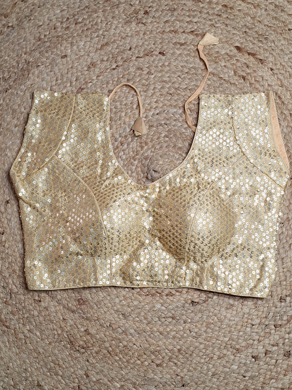 Golden Colour Designer Women Padded Blouse with Sequence work (36 Inch Bust Size)
