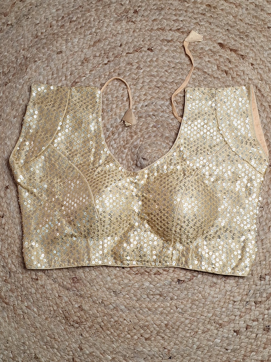 Golden Colour Designer Women Padded Blouse with Sequence work (36 Inch Bust Size)