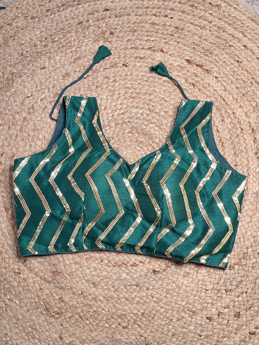 Green Colour Designer Women Padded Blouse with Sequence work & Sleeve attached  (36 Inch Bust Size with 2 Inch Margin both side, customer can alter as per their need)