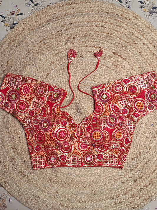 Red Colour Designer Women Padded Blouse with Multi Colour Thread & Sequence work (40 Inch Bust Size with 2 Inch Margin both side, customer can alter as per their need)