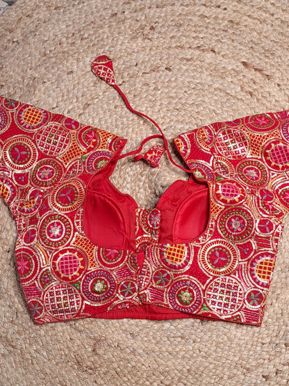 Red Colour Designer Women Padded Blouse with Multi Colour Thread & Sequence work (40 Inch Bust Size with 2 Inch Margin both side, customer can alter as per their need)