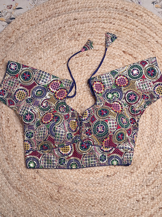 Navy Blue Colour Designer Women Padded Blouse with Multi Colour Thread & Sequence work (40 Inch Bust Size with 2 Inch Margin both side, customer can alter as per their need)