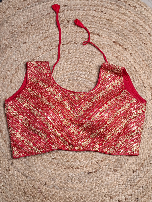 Red Colour Designer Women Padded Blouse with Thread & Sequence work (38 Inch Bust Size with 2 Inch Margin both side, customer can alter as per their need)