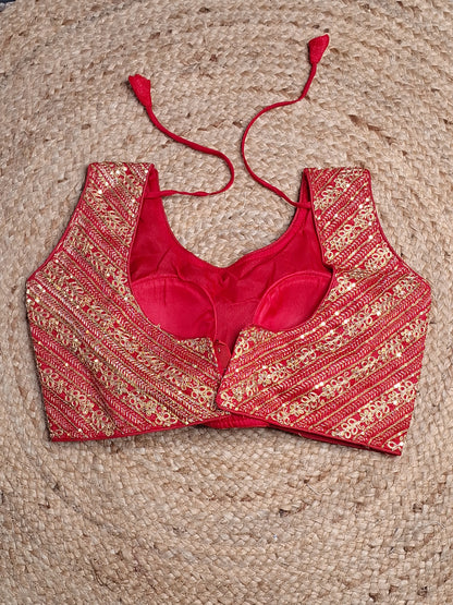 Red Colour Designer Women Padded Blouse with Thread & Sequence work (38 Inch Bust Size with 2 Inch Margin both side, customer can alter as per their need)