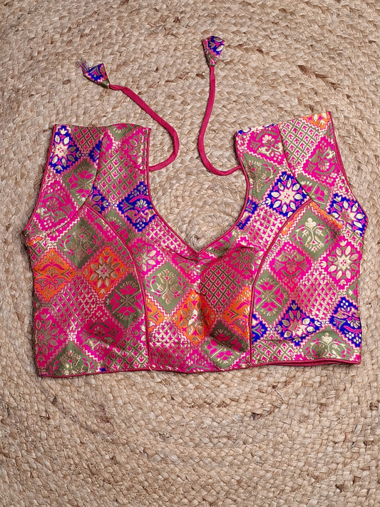 Pink Colour Women Padded Banarasi Blouse (36 Inch Bust Size with 2 Inch Margin both side, customer can alter as per their need)