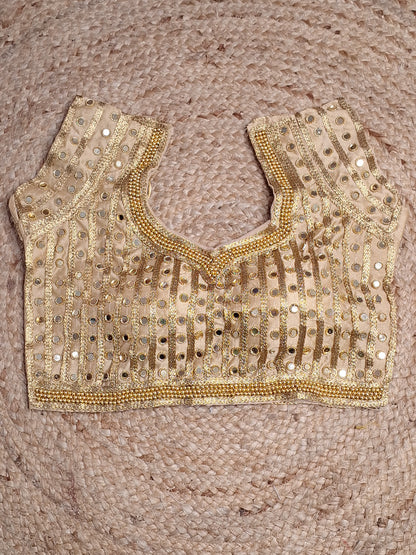 Golden Colour Women Padded Blouse with Pearl and Mirror work (36 Inch Bust Size)