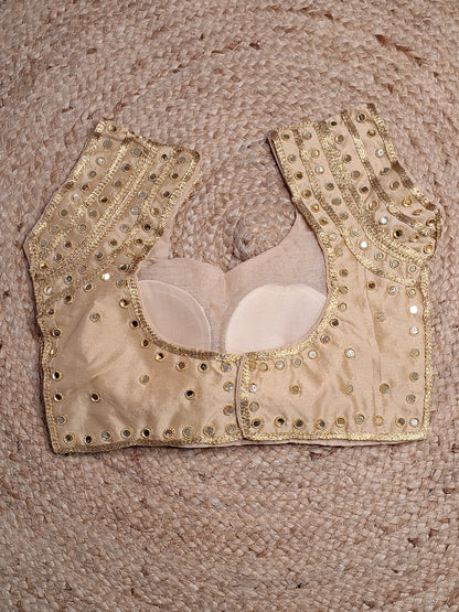 Golden Colour Women Padded Blouse with Pearl and Mirror work (36 Inch Bust Size)