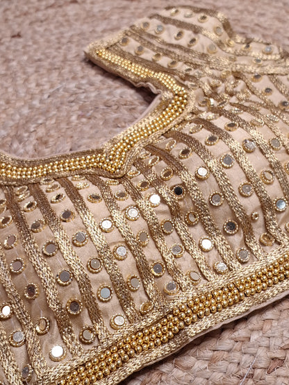 Golden Colour Women Padded Blouse with Pearl and Mirror work (36 Inch Bust Size)