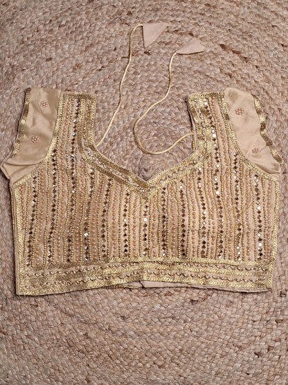 Golden Colour Designer Women Padded Blouse with Moti & Lace Work (36 Inch Bust Size with 1 Inch Margin both side, customer can alter as per their need)