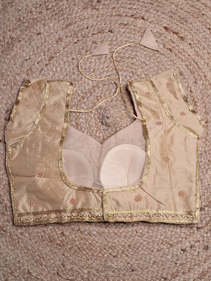 Golden Colour Designer Women Padded Blouse with Moti & Lace Work (36 Inch Bust Size with 1 Inch Margin both side, customer can alter as per their need)