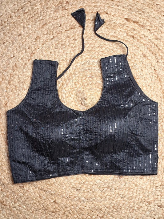 Black Colour Designer Women Padded Blouse with Sequence work  (34 Inch Bust Size with 2 Inch Margin both side, customer can alter as per their need)