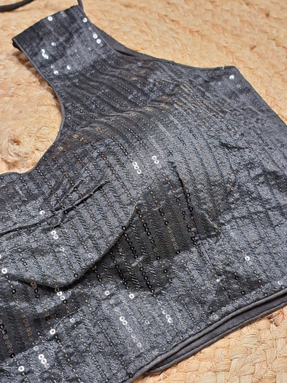 Black Colour Designer Women Padded Blouse with Sequence work  (34 Inch Bust Size with 2 Inch Margin both side, customer can alter as per their need)