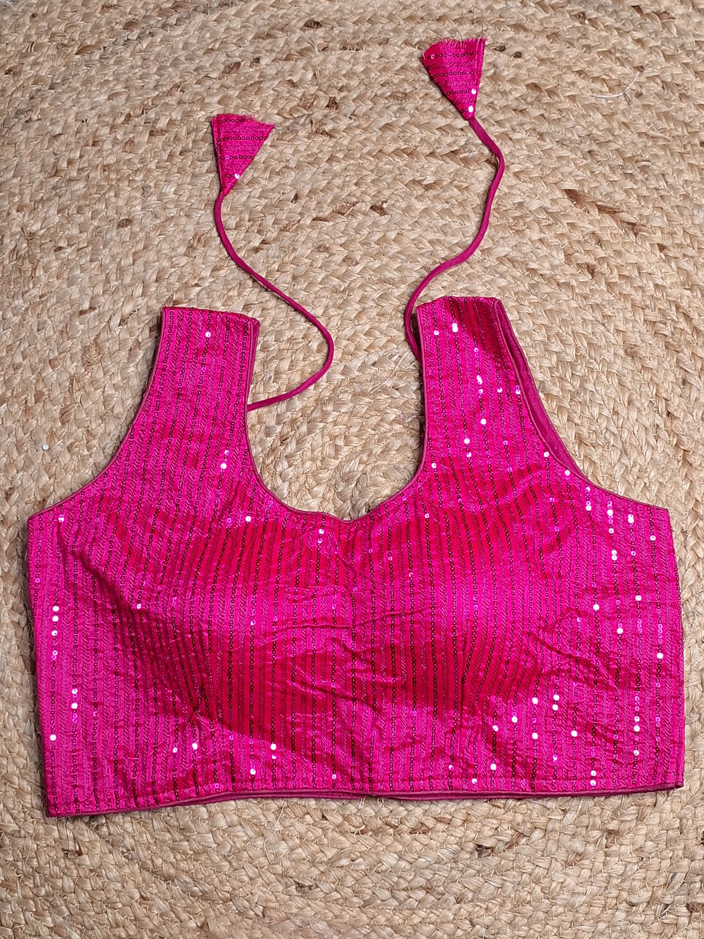 Pink Colour Designer Women Padded Blouse with Sequence work  (34 Inch Bust Size with 2 Inch Margin both side, customer can alter as per their need)