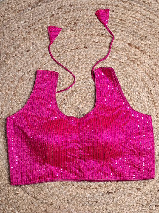 Pink Colour Designer Women Padded Blouse with Sequence work  (34 Inch Bust Size with 2 Inch Margin both side, customer can alter as per their need)