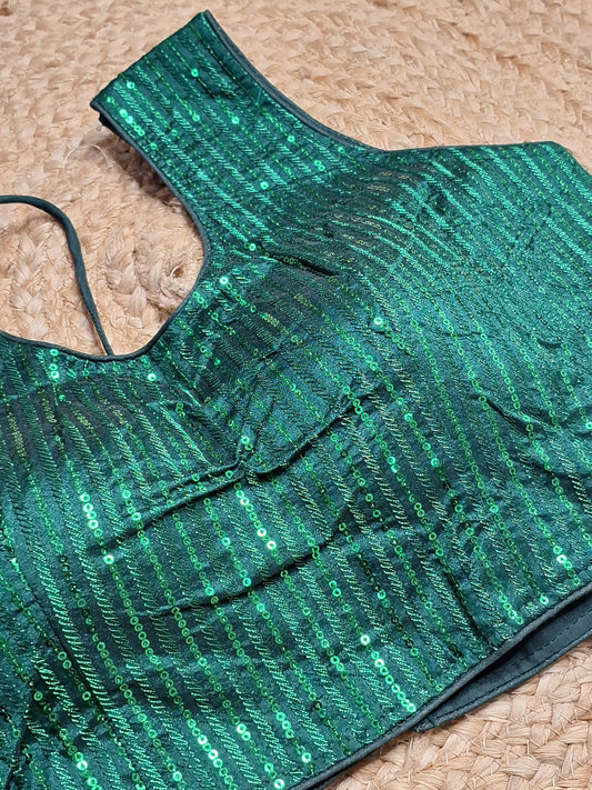 Green Colour Designer Women Padded Blouse with Sequence work  (34 Inch Bust Size with 2 Inch Margin both side, customer can alter as per their need)
