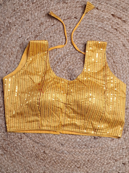 Yellow Designer Women Padded Blouse with Sequence work  (34 Inch Bust Size with 2 Inch Margin both side, customer can alter as per their need)