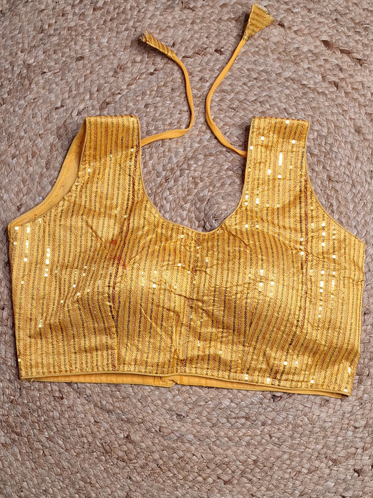 Yellow Designer Women Padded Blouse with Sequence work  (34 Inch Bust Size with 2 Inch Margin both side, customer can alter as per their need)